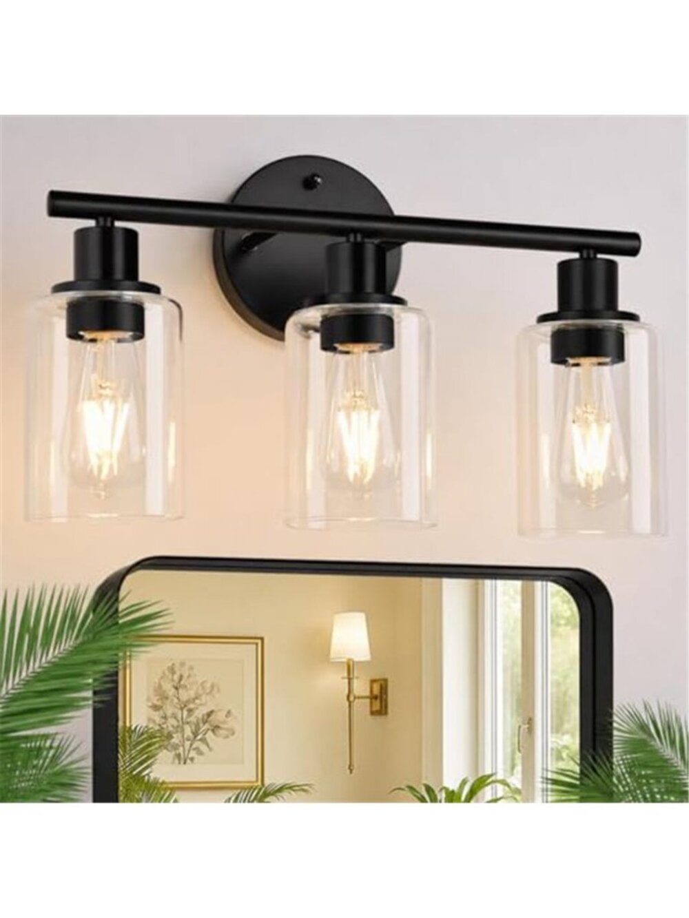 3Light Bathroom Light Fixtures,17.23"Black Modern Vanity Lights with Clear Glass